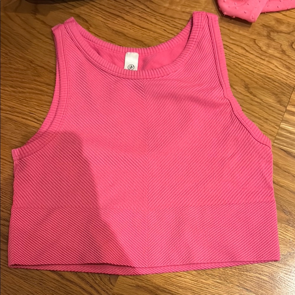 Pink Ribbed Cropped Tank Top - Versona - M/L